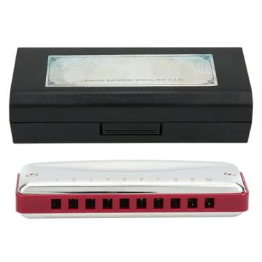 Imagem de Harmônica de Blues Em Aço Inoxidável, Chave de Mib de 10 Furos, Bendeis HARP, para Iniciantes e Profissionais, Com Tampa de Aço Inoxidável (Vermelho)