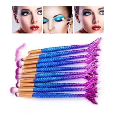 Imagem de Pincel Kit 10 Peças Sereia Maquiagem Sombra Mermaid Portatil Make Up -
