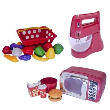 Imagem de Cozinha Eletro Menino Brinquedo Kit Microondas 19 Peças - Altimar
