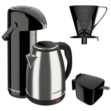 Imagem de Kit Chaleira Jarra Elétrica 1,8l 1 Garrafa Térmica Preta 1l - Unitermi