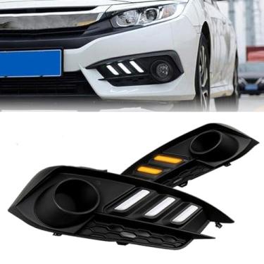 Imagem de BIHEE Conjunto de luz de corrida diurna para Honda Civic 2016 2017 2018, 2 cores DRL condução neblina luz à prova d'água brilhante âmbar luz de seta kit de montagem, 1 par