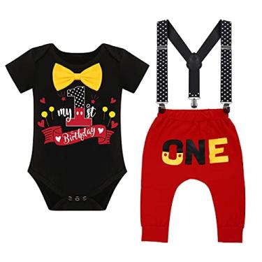 Imagem de Conjunto de roupas para bebês meninos batismo gravata borboleta, suspensórios, calças para festa de casamento, smoking, conjunto de roupas chiques de Halloween, Natal, roupas temáticas, presentes amarelos + vermelhos, 1º 6-12 meses