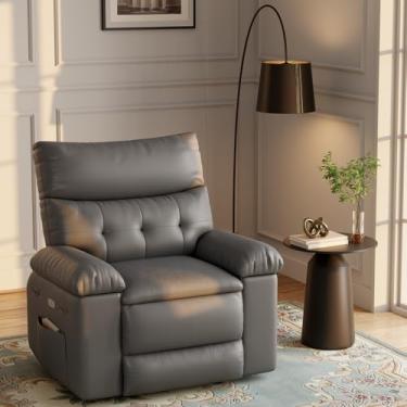 Imagem de Cadeira reclinável para adultos, cadeira reclinável elétrica de couro PU, cadeira giratória de 360 graus com bolso lateral, cadeira reclinável de massagem moderna, sofá para sala de estar, quarto,