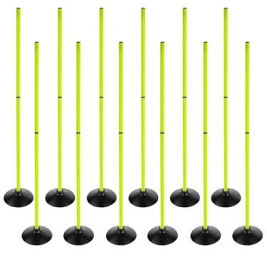 Imagem de ASENVER Conjunto de bastões de agilidade de futebol verde fluorescente destacáveis para treinamento esportivo mastro slalom com base de borracha equipamento de traning esportivo (pacote com 12, 4,9