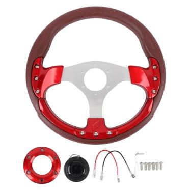 Imagem de Volante de Corrida de Couro PU à Prova de Choque de 13 Polegadas, Estilo Esportivo Universal para Carros, Compatível Com Adaptador de Cubo de 6 Furos, Conforto e Estilo