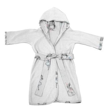 Imagem de Roupão Infantil Tecebem Com Capuz Malha Carlota Plush Atoalhado Branco