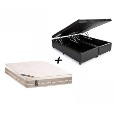 Imagem de Box Baú Queen Sintético Preto + Colchão Castor Queen Molas Premium Tecnopedic 158x198x30