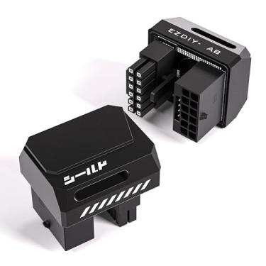 Imagem de EZDIY-FAB Adaptador PCIe 5.1 - 600W 12 + 4 pinos, conector de alimentação GPU 12VHPWR de 16 pinos, adaptador GPU 12V-2x6, ângulo reto de 180 graus - compatível com RTX 3090Ti, 4070Ti, 4080, 4090 GPU
