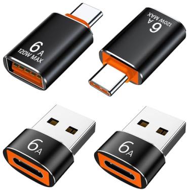 Imagem de Adaptador USB para USB C, pacote com 4, USB A 3.0 fêmea para USB C macho OTG adaptador x2, adaptador tipo C fêmea para USB macho x2, compatível com MacBook, iPhone 15/16, Samsung Galaxy, smartphones