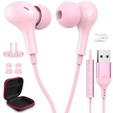Imagem de HGCXING Fones de ouvido USB para PC, laptop, magnético, 2,3 m, com fio, com controle de microfone, microfone silencioso, cancelamento de ruído, fones de ouvido intra-auriculares com fio para MacBook