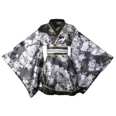 Imagem de Quimono feminino curto sexy fantasia adulta estampa de gueixa japonesa vestido de festa de Halloween vestido chique com cinto, nº 97, preto, G