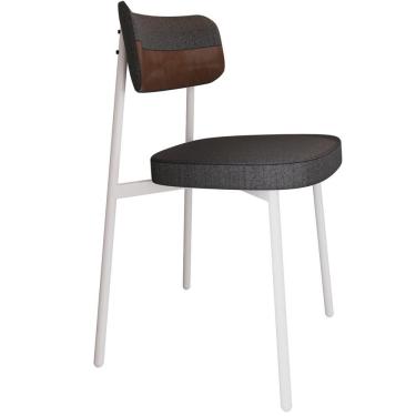 Imagem de Cadeira Estofada Para Sala De Jantar Astrid Branco C01 Linho Preto Courino Whisky - Lyam Decor