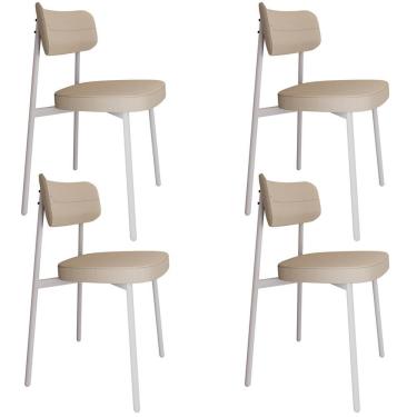 Imagem de Kit 04 Cadeiras Estofada Para Sala De Jantar Astrid Branco C01 Linho Areia - Lyam Decor
