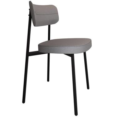 Imagem de Cadeira Estofada Para Sala De Jantar Astrid Preto C01 Linho Cinza - Lyam Decor