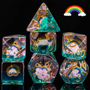 Imagem de DND Resin Rainbow Dice Set Dungeons and Dragons Dice Set, Resin D&D Dice Set Red Polyhedral Dice for Dungeons and Dragons Role Playing Games D&D Dice Set D20 D12 D10 D8 D6 D4