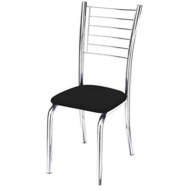 Imagem de Cadeira De Jantar Para Cozinha Iara Cromada Corino Preto - Fabrica 1 Móveis
