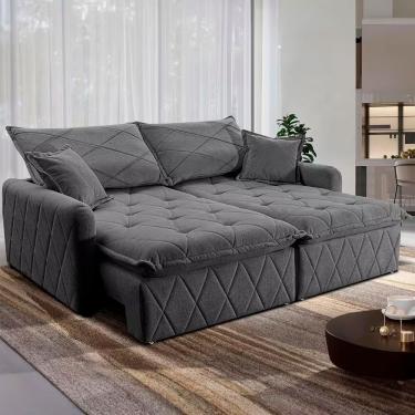 Imagem de Sofá 3 Lugares Cama Inbox Sublime Retrátil Reclinável 180cm Cinza Escuro