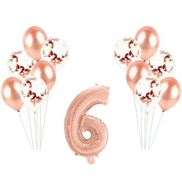 Imagem de Kit Arranjo De Balões Número 6 Rose Gold - 13 Itens