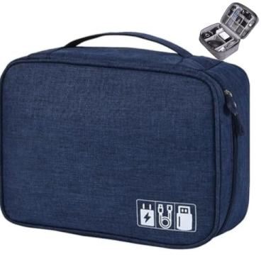 Imagem de Estojo Organizador de Cabos e Acessórios Eletrônicos Cor Azul Escuro – Portátil e Resistente, Ideal para Viagens, Carregadores e Gadgets