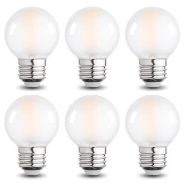 Imagem de runquiz Lâmpada Led G16.5 Fosca, Lâmpadas Globo Foscas, E26 Regulável, Pequena, Redonda, Edison, 6W, 2700K, Filamento Vintage