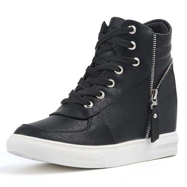 Imagem de Ckrola Tênis feminino moderno plataforma salto plataforma oculto cano alto para mulheres botas plataforma sapatos de trabalho feminino, Preto - 3, 35