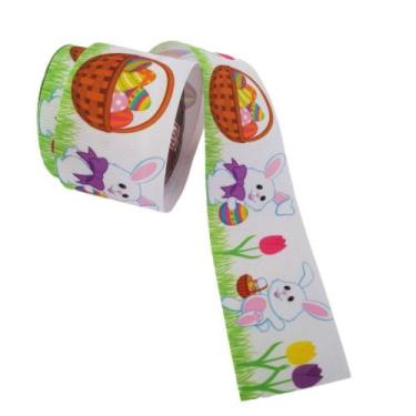 Imagem de Fita Poliéster Com Coelhinhos Coloridos Comp 9.14m - Carmella Presente