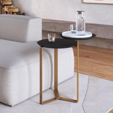 Imagem de Mesa de Centro Dois Tampos Chanfrado Orgânica Pé Metal Complementos - 