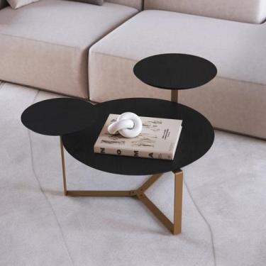 Imagem de Mesa de Centro Três Tampos Chanfrado Orgânica Pé Metal Complementos - 