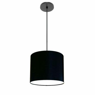 Imagem de Lustre Luminária Pendente Vivare Free Lux Pe-4107pr Cúpula Em Tecido 25x20cm Preta Canopla Preta E Fio Preto