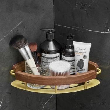 Imagem de Conjunto de acessórios de banheiro de madeira e cobre, suporte de toalha, suporte de papel, gancho de barra de toalha, kit de acessórios de banheiro, prateleira de toalha 12 (prateleira de canto10)