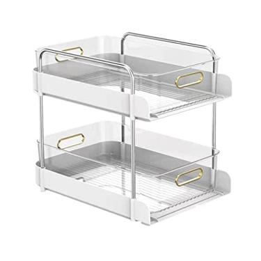 Imagem de Prateleiras sob a pia de 2 camadas organizador de armário com rodas gaveta cozinha lanche armazenamento de especiarias para banheiro e cozinha organizador de casa (cor: branco, tamanho: 26 * 36,5