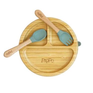 Imagem de Kit Prato de Bambu + Talheres - PIPPO, Verde Escuro