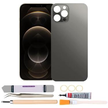 Imagem de Substituição de vidro da capa traseira compatível com iPhone 12 Pro Max de 6,7 polegadas com kits de ferramentas de reparo (preto)