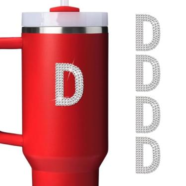 Imagem de LUHOHI 4 peças de adesivos com letra inicial de strass brilhante - Grande glitter alfabeto personalizado nome monograma decalques brilhantes para copo Stanley garrafas de água graduação boné bagagem