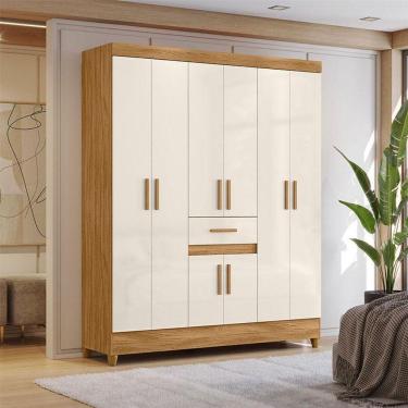 Imagem de Guarda Roupa Casal Ambiente Portugal 8 Portas Freijó Off White - Moval