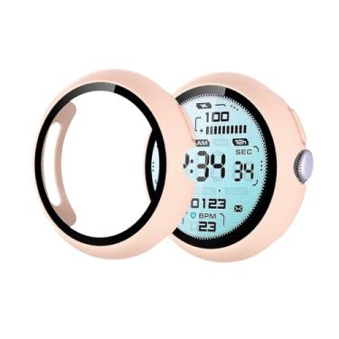 Imagem de HAJSLU Pacote com 2 capas para Google Pixel Watch 4 (2025) de 45 mm - Capa rígida de policarbonato completo com protetor de tela de vidro temperado HD para Pixel Watch 4, rosa areia