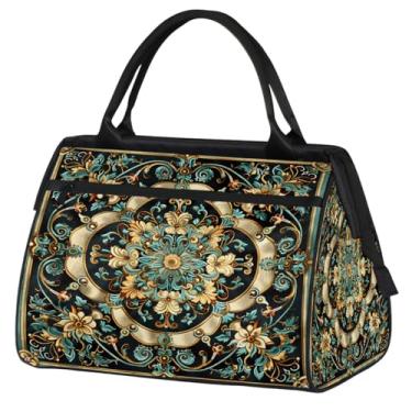 Imagem de Bolsa pequena de fim de semana para mulheres, bolsa de ginástica Foldie de lona, compacta, bolsa de transporte, esportiva, viagem, noite do pijama, hospital para viagem, bagagem, Tapete verde, Small