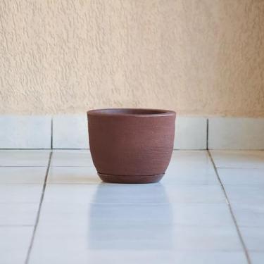 Imagem de Vaso de Planta Decorativo Bojo Redondo 20x25 com Prato Luxo Centro Mesa Bancada em Polietileno (Marrom)