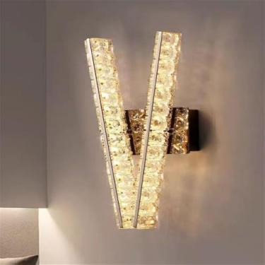Imagem de Luminária de parede moderna e luxuosa em cristal com LED, ideal para sala de estar, quarto, cabeceira, casa de campo, hotel, escritório, escada e corredor (Estilo 28 C D18H33CM)