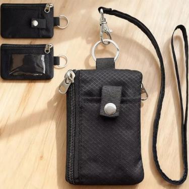 Imagem de Carteira de proteção de identidade à prova d'água com janela de documentos, chaveiro destacável, porta-cartões antirroubo, Preto, Clássico