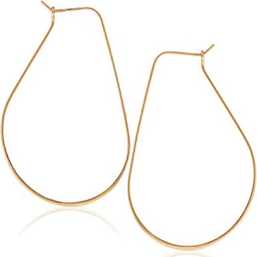 Imagem de Brincos femininos de argola oval humble chic - argolas leves e finas em forma de gota - banhado a ouro 14k, rosa ou prata esterlina 925, feito nos EUA, Metal, Sem pedra preciosa