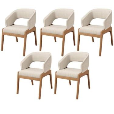 Imagem de Kit 05 Cadeiras De Jantar E Estar Living Estofada Lince L02 Linho Palha - Lyam Decor
