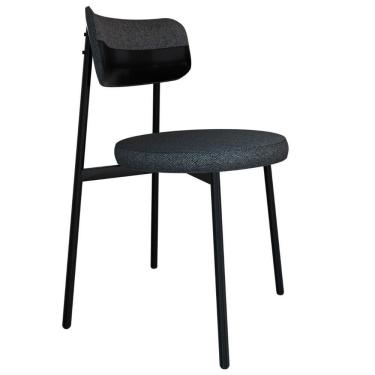 Imagem de Cadeira De Jantar Estofada Fixa Nyka M25 Linho Grafite/preto - Mpozenato