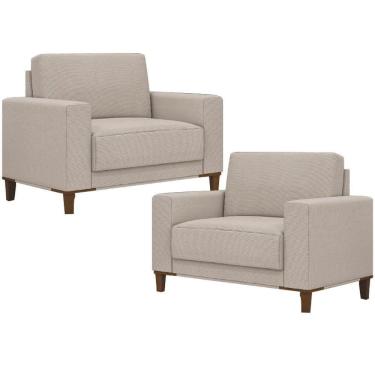 Imagem de Kit 02 Poltronas Decorativas Sala De Estar Living Pés Madeira Viso M03 Linho Cru - Lyam Decor