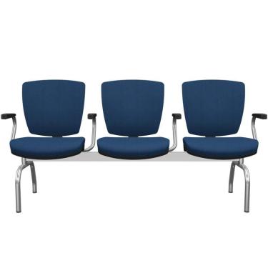 Imagem de Cadeira Longarina 3 Lugares Aeroporto Recepção Cromado Baixa Flexi P03 Poliéster Azul - Lyam