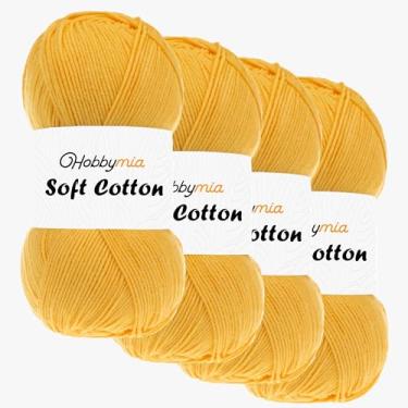 Imagem de HobbyMia Fio de algodão macio para crochê - 100 g / 361 jardas - 55% algodão / 45% acrílico - (2) peso fino esportivo (laranja - Mimosa, 4 novelos)