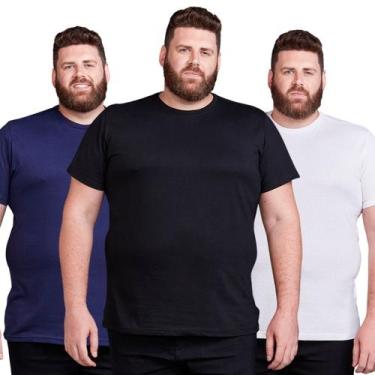 Imagem de Kit 3 Camiseta Básica Masculina Extra Grande - DAZE MODAS, Preto, Bran