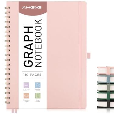 Imagem de AHGXG Caderno de papel milimetrado – Caderno espiral 21,6 cm x 28 cm, caderno grande A4 de couro de capa dura, papel quadriculado grosso de 100 g/m², diários para escola, escrita, gráficos,