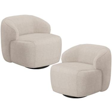 Imagem de Kit 02 Poltronas Decorativa Orgânica Giratória Para Sala Living Barolo L06 Linho Bege - Lyam Decor