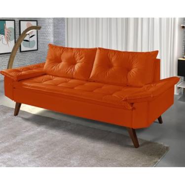 Imagem de Sofá 3 Lugares em Corino Confortável para Sala – Sofá Estofado Moderno (Laranja)